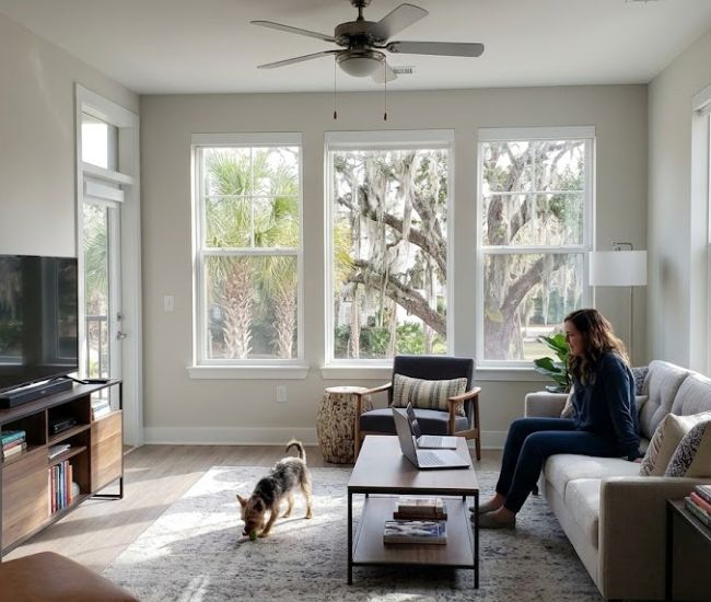 Apartment living room in Bluffton, South Carolina representing renters insurance coverage for personal property and liability protection.