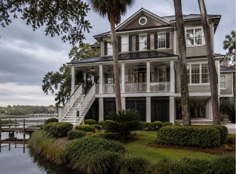 Elevated coastal home on Hilton Head Island, South Carolina near a quiet marsh or lagoon