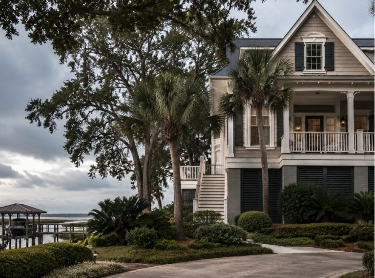 Luxury coastal home on Hilton Head Island, South Carolina during calm pre-storm coastal weather