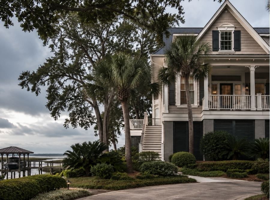Luxury coastal home on Hilton Head Island, South Carolina during calm pre-storm coastal weather